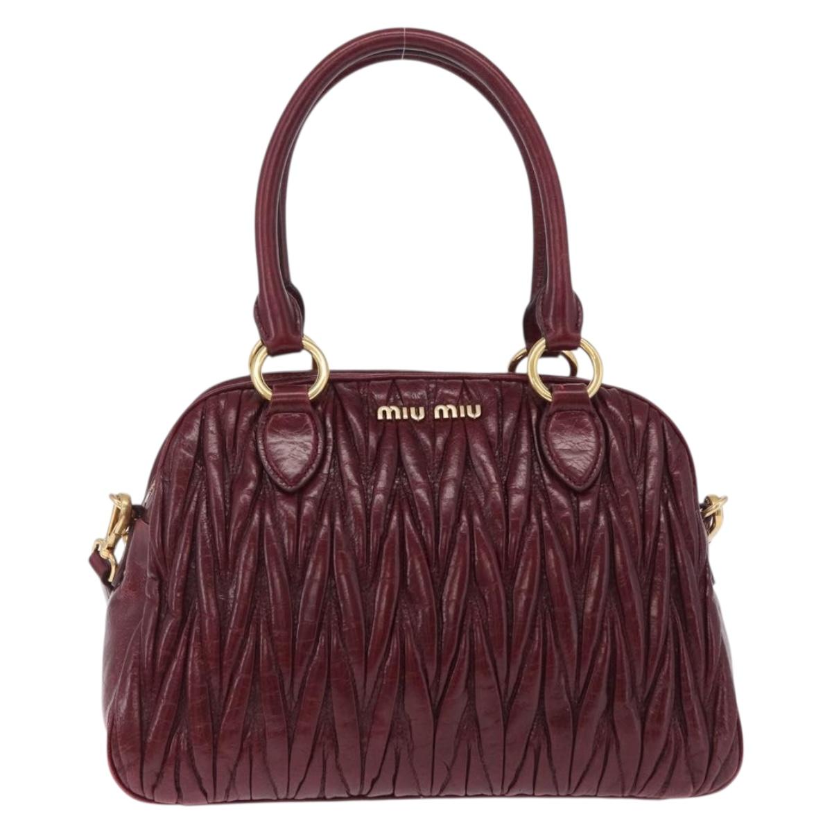 Miu Miu Matelasse Hand Bag Leather 2way Red Gold Auth 212705M