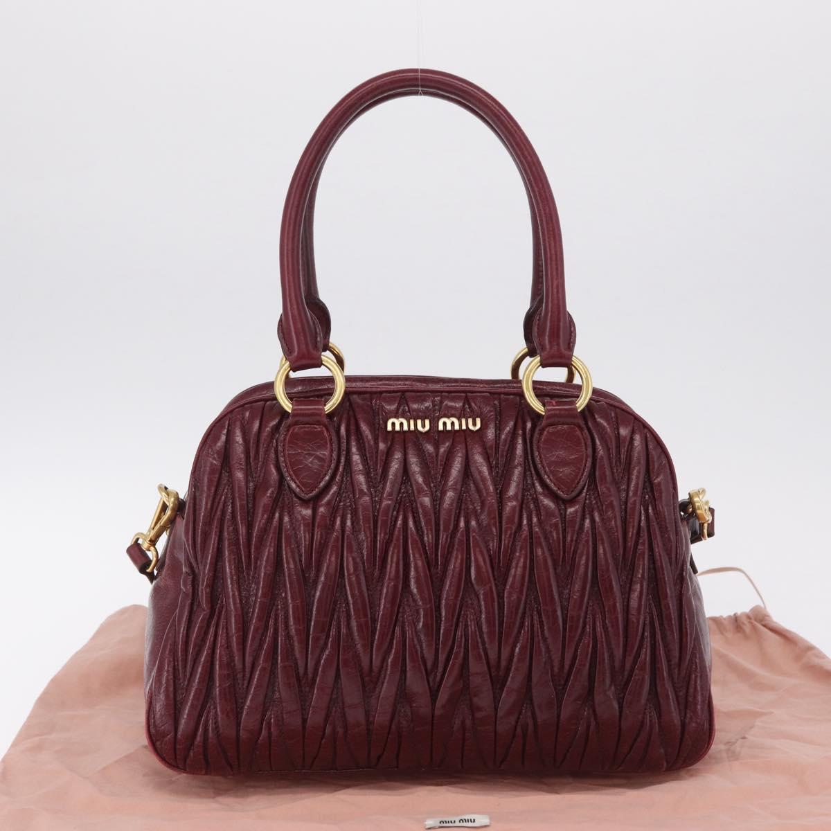 Miu Miu Matelasse Hand Bag Leather 2way Red Gold Auth 212705M