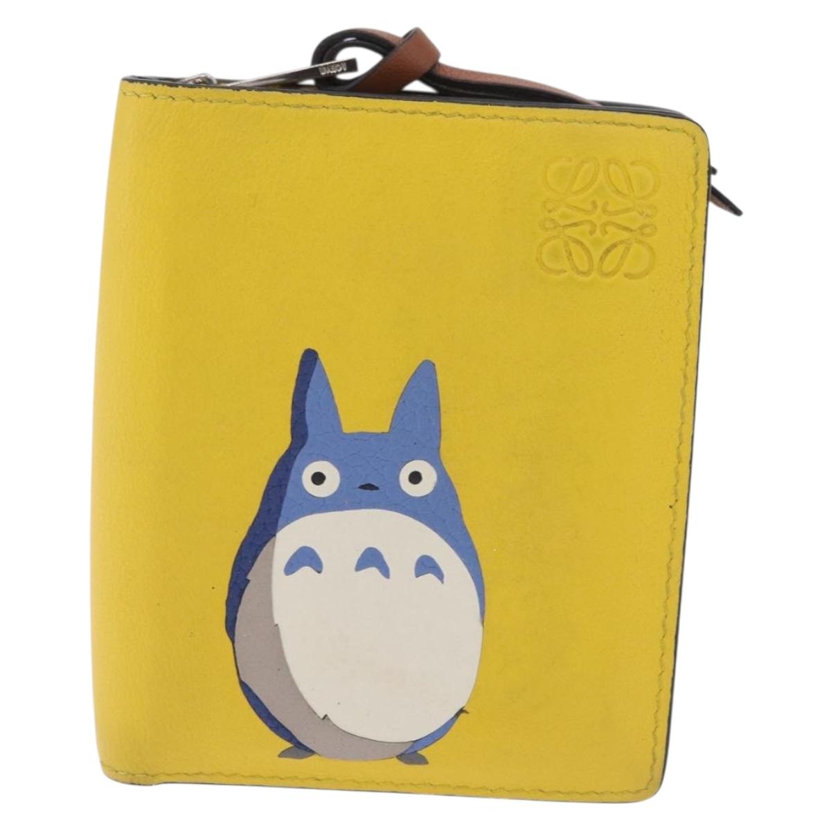LOEWE x Studio Ghibli Medium Totoro Wallet Leather Yellow Silver Auth 212706M