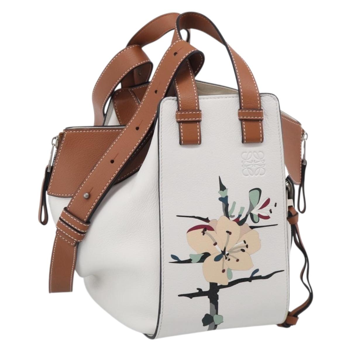 LOEWE Hammock Mini Hand Bag Leather 2way White Silver Auth 212709SM
