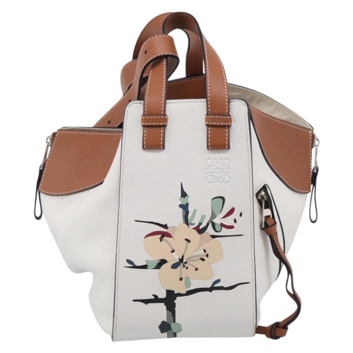 LOEWE Hammock Mini Hand Bag Leather 2way White Silver Auth 212709SM