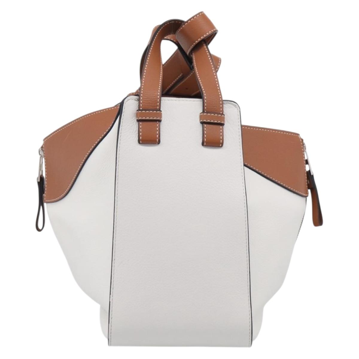 LOEWE Hammock Mini Hand Bag Leather 2way White Silver Auth 212709SM