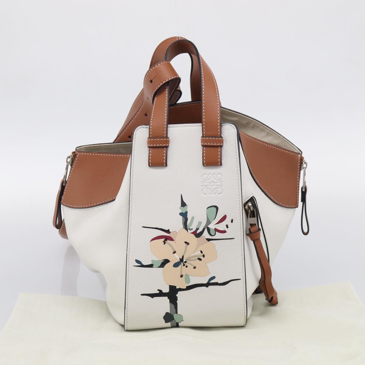 LOEWE Hammock Mini Hand Bag Leather 2way White Silver Auth 212709SM