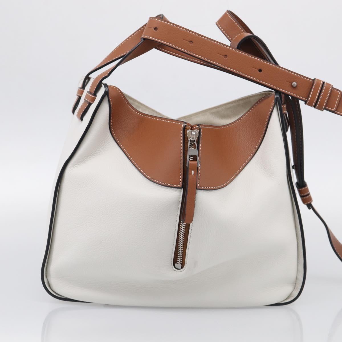 LOEWE Hammock Mini Hand Bag Leather 2way White Silver Auth 212709SM