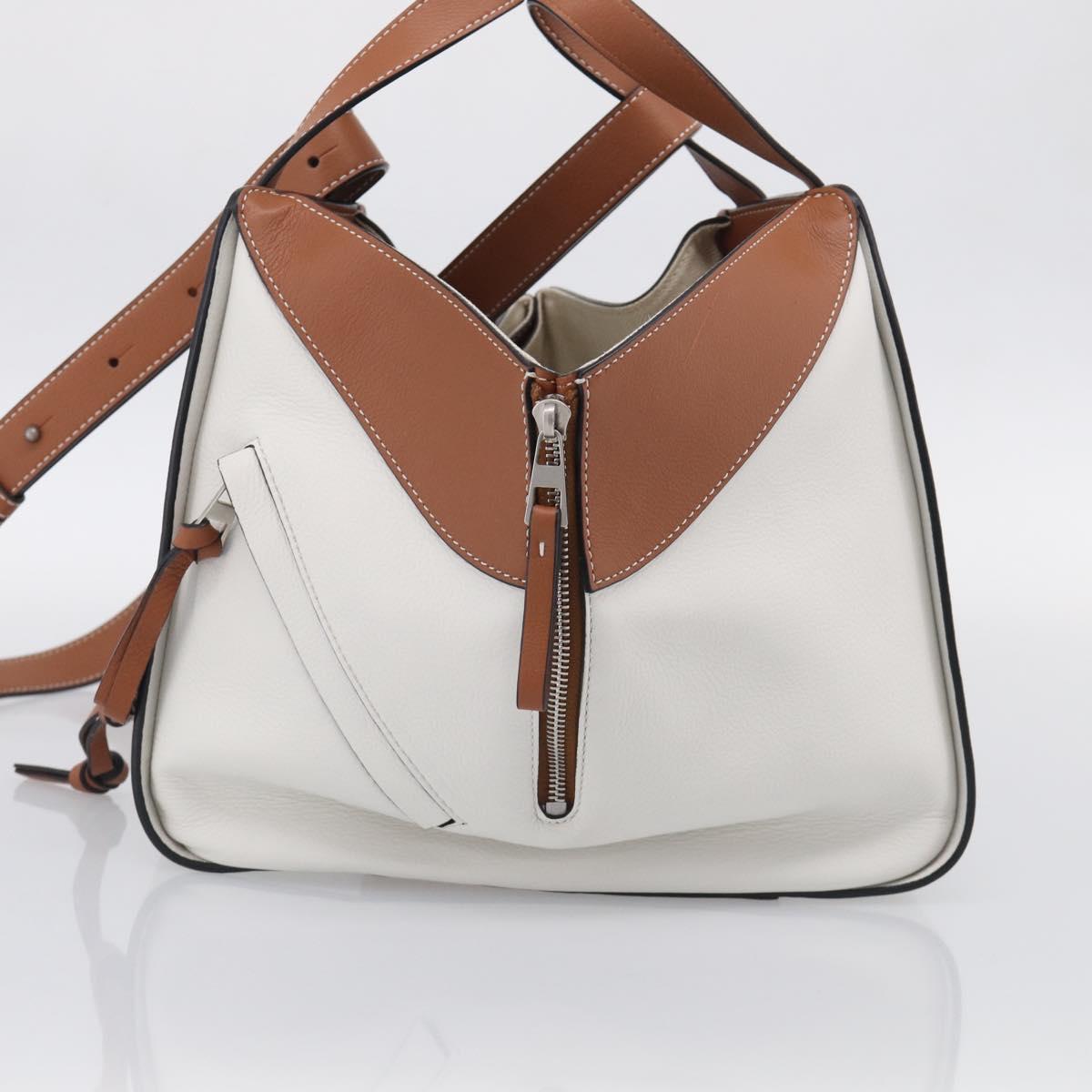 LOEWE Hammock Mini Hand Bag Leather 2way White Silver Auth 212709SM