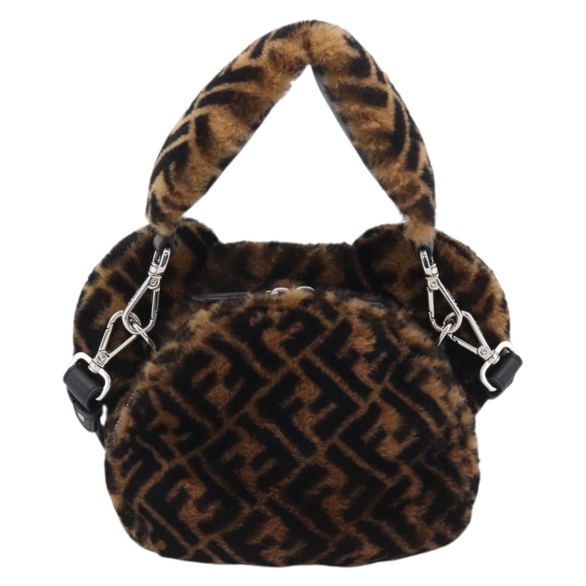 FENDI Zucca Canvas Hand Bag Bore 2way Black Brown Auth 212712SM