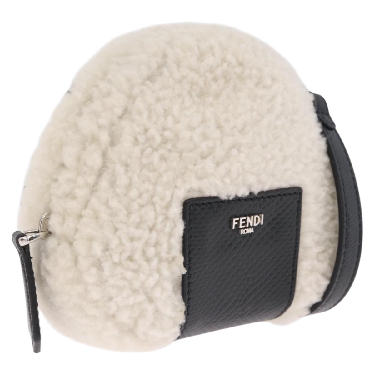 FENDI Rice Ball Shoulder Bag Mouton White Silver Auth 212713SM