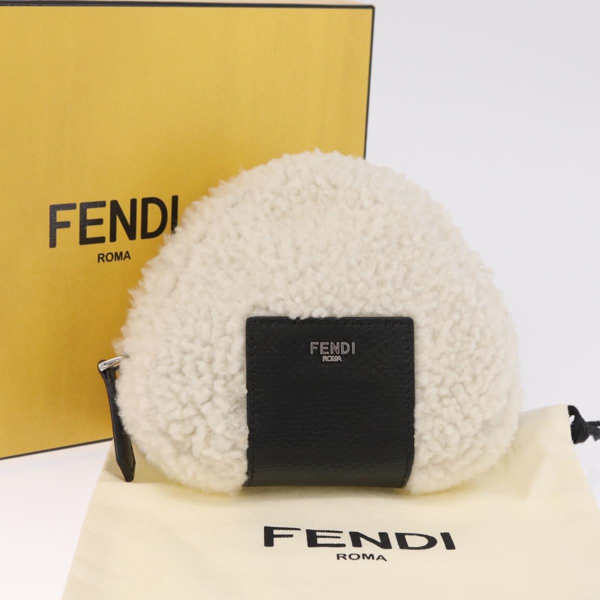 FENDI Rice Ball Shoulder Bag Mouton White Silver Auth 212713SM