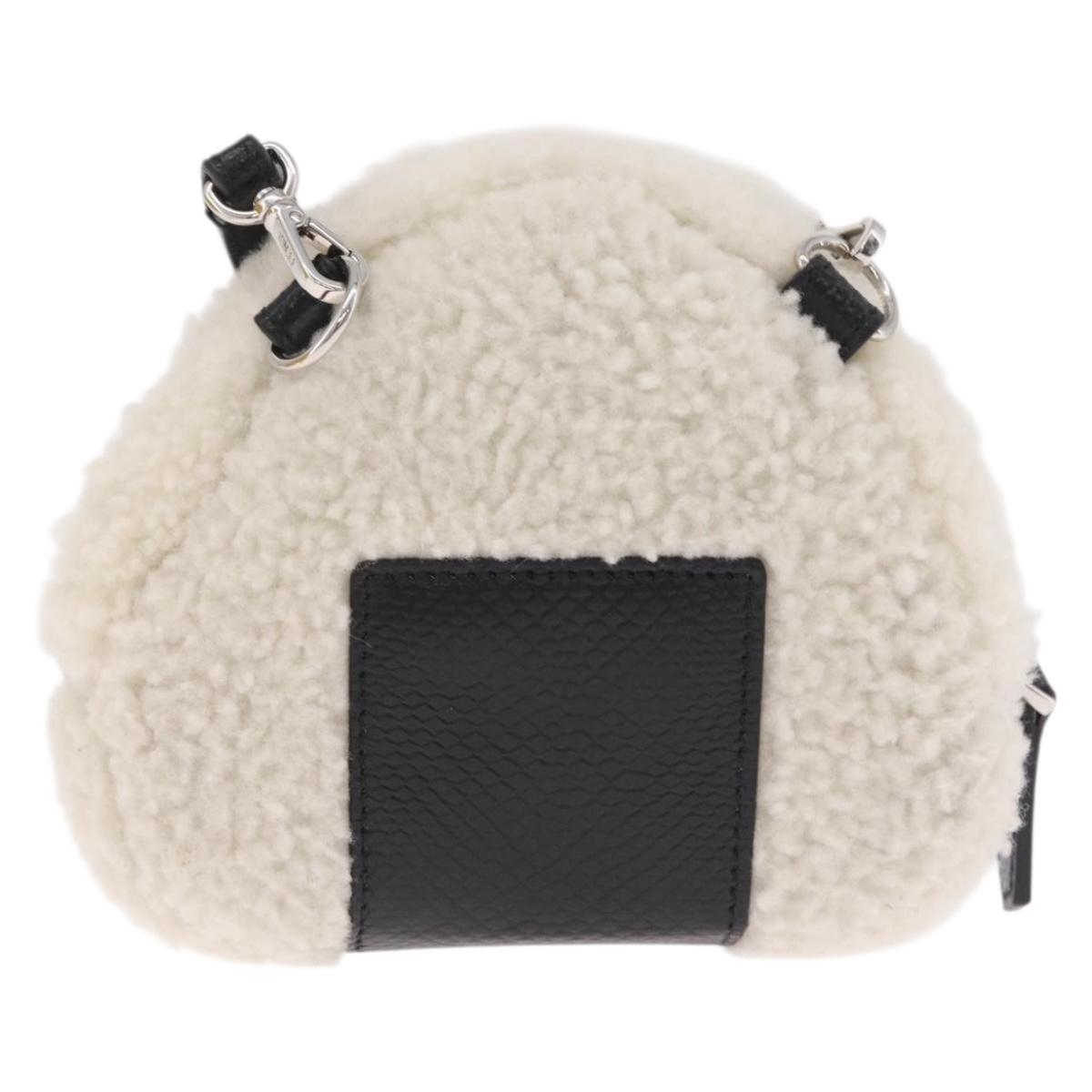 FENDI Rice Ball Shoulder Bag Mouton White Silver Auth 212713SM