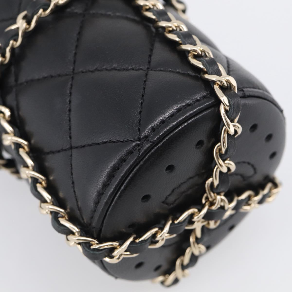 CHANEL COCO Mark Quilted Water Bottle Leather Black Gold CC Auth 212714SM