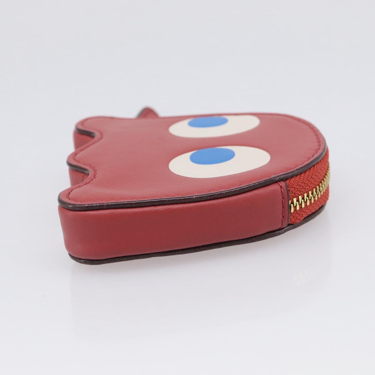 Coach x PAC MAN Coin Purse Leather Red Gold Auth 212718M