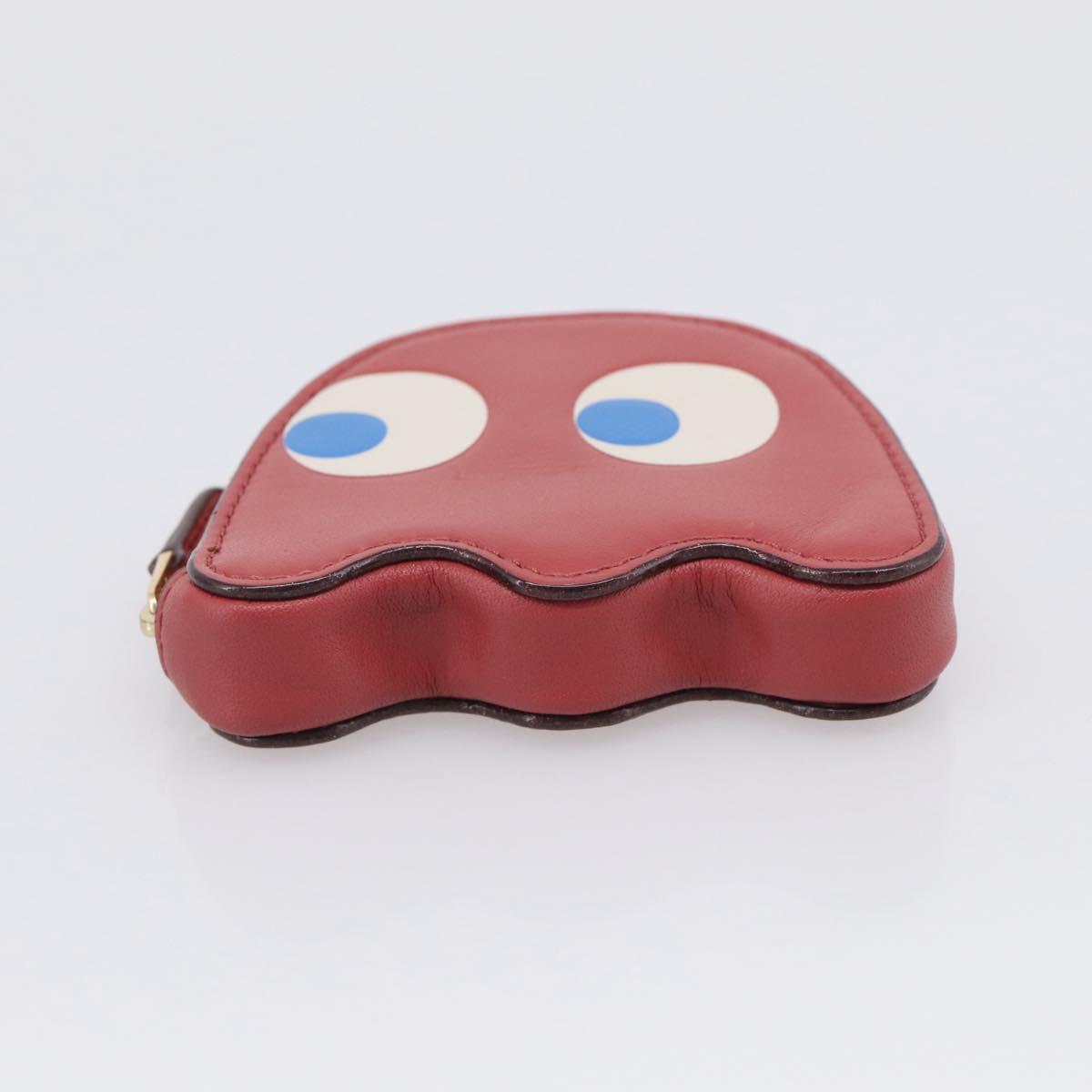 Coach x PAC MAN Coin Purse Leather Red Gold Auth 212718M