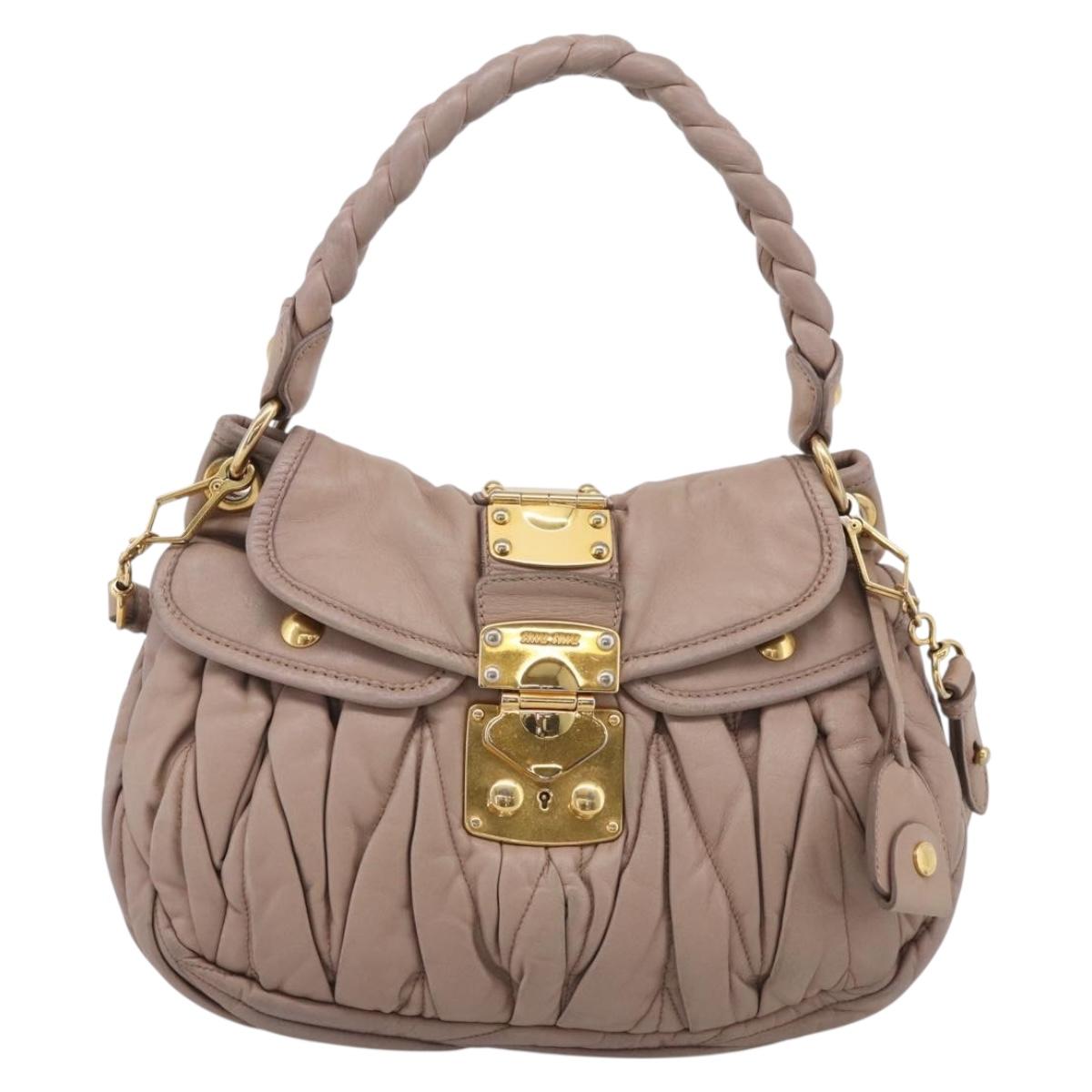 Miu Miu Matelasse Hand Bag Leather 2way Pink Gold Auth 212719A