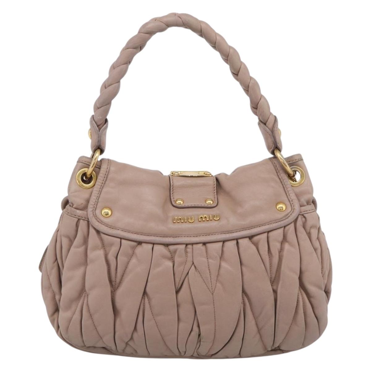 Miu Miu Matelasse Hand Bag Leather 2way Pink Gold Auth 212719A