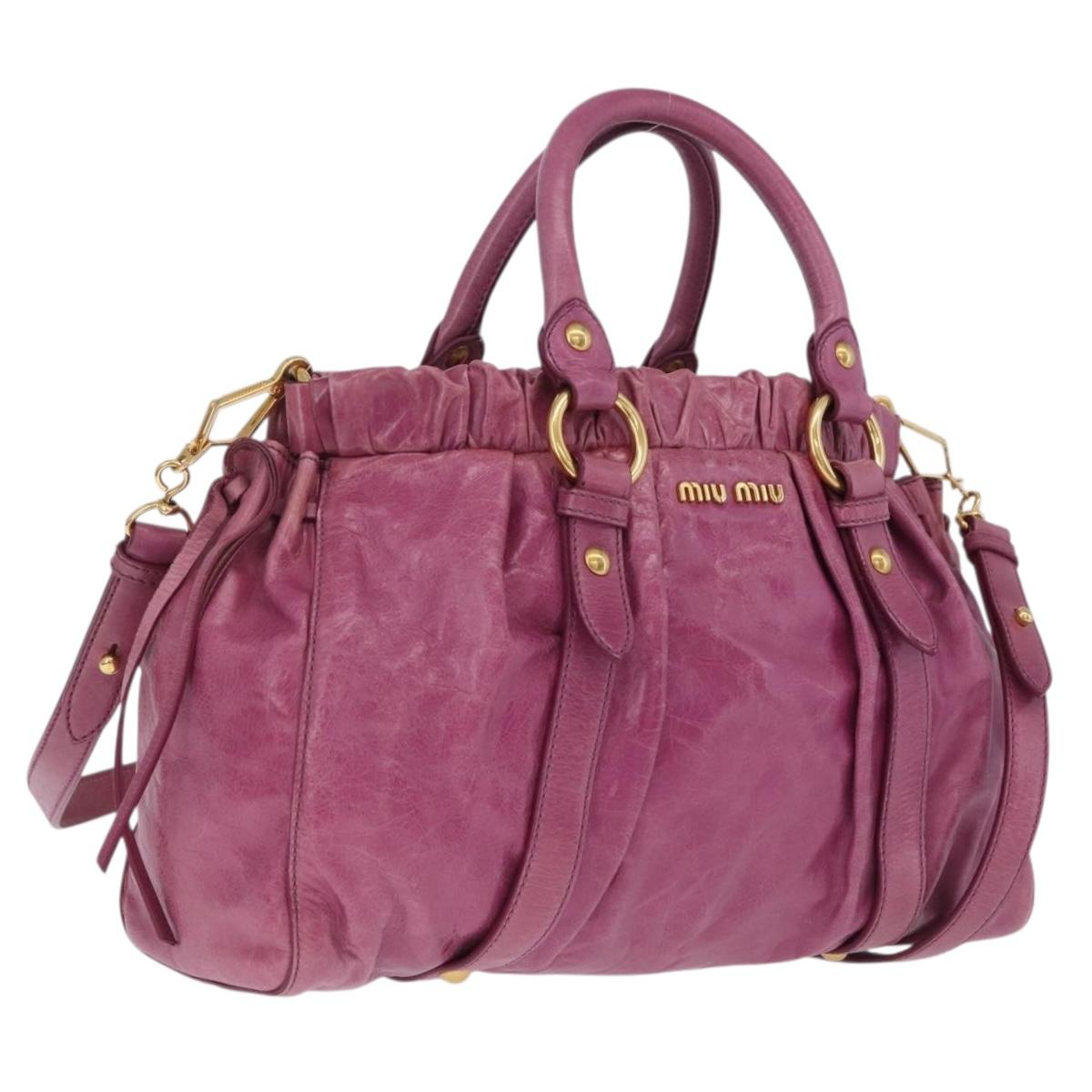 Miu Miu Hand Bag Leather 2way Pink Gold Auth 212720M