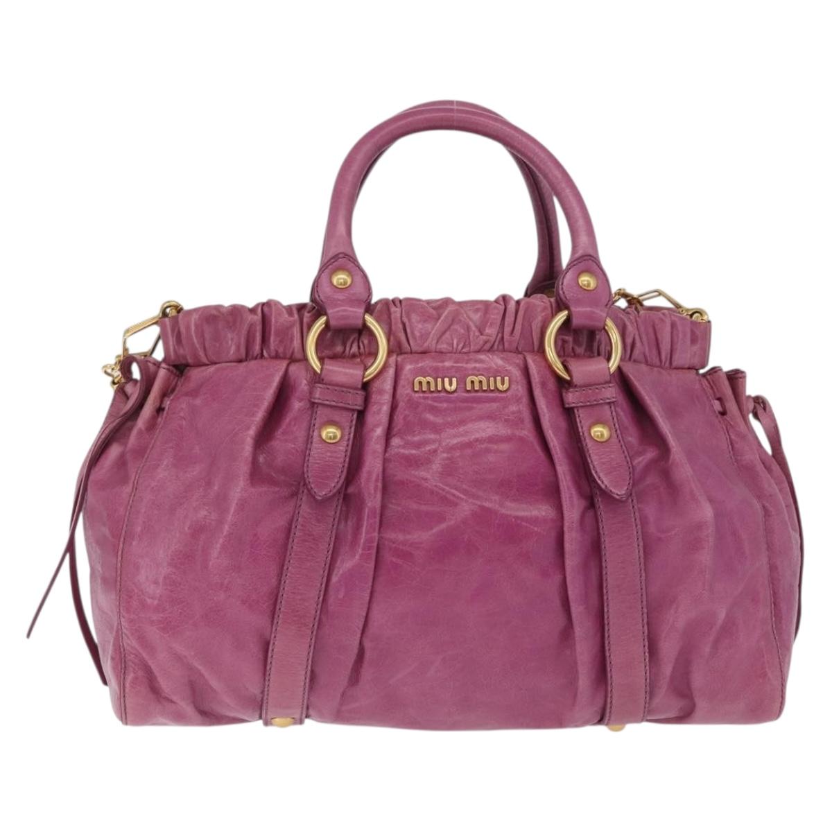 Miu Miu Hand Bag Leather 2way Pink Gold Auth 212720M