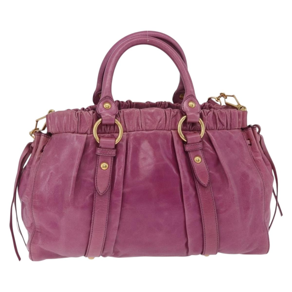 Miu Miu Hand Bag Leather 2way Pink Gold Auth 212720M