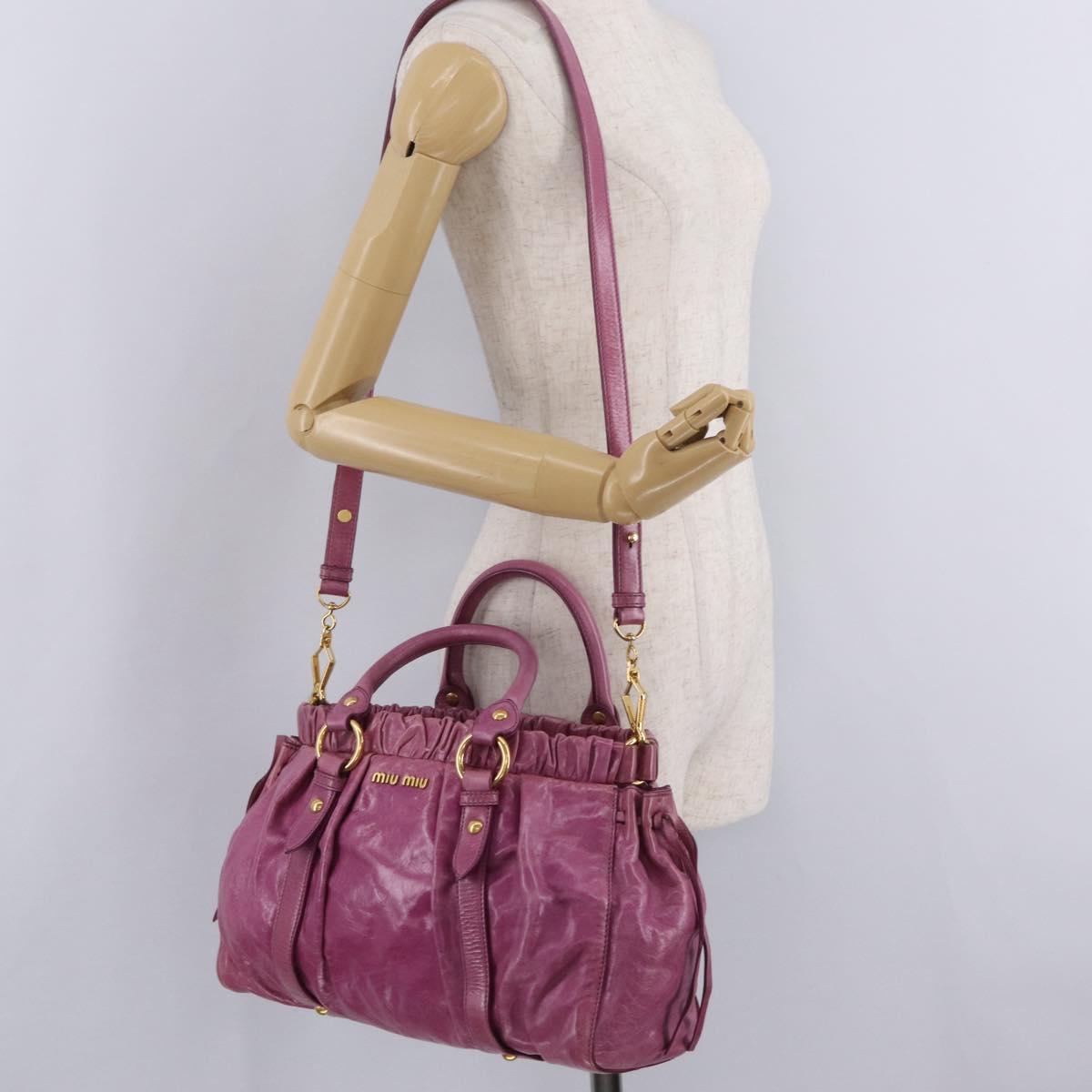 Miu Miu Hand Bag Leather 2way Pink Gold Auth 212720M