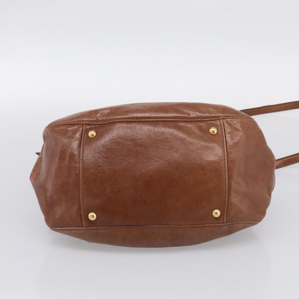 Miu Miu Hand Bag Leather 2way Brown Gold Auth 212725M