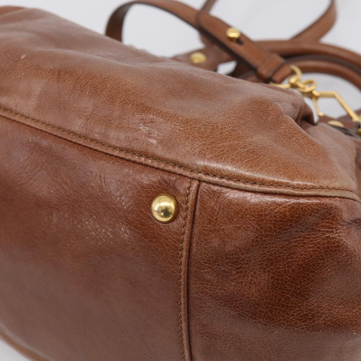 Miu Miu Hand Bag Leather 2way Brown Gold Auth 212725M