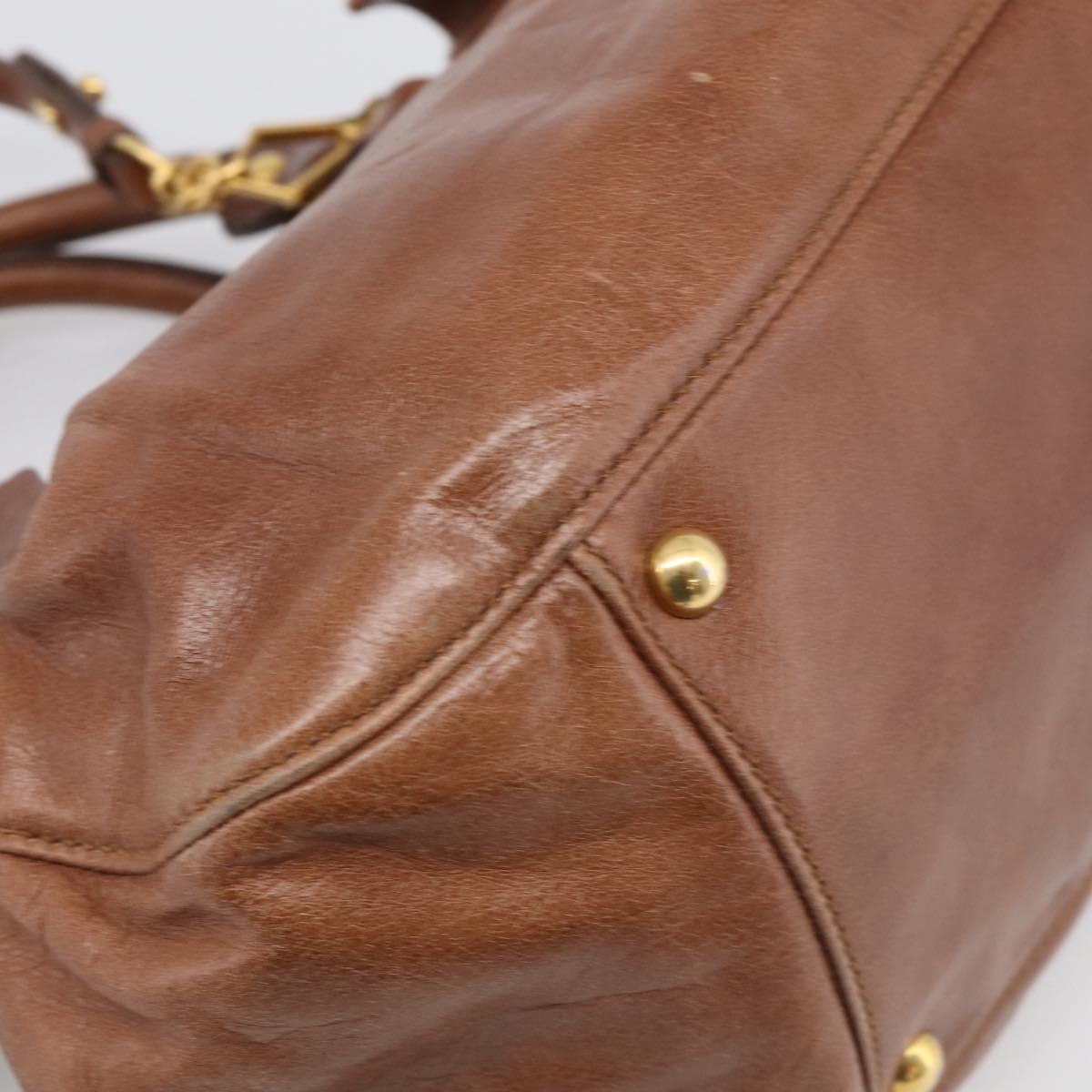 Miu Miu Hand Bag Leather 2way Brown Gold Auth 212725M