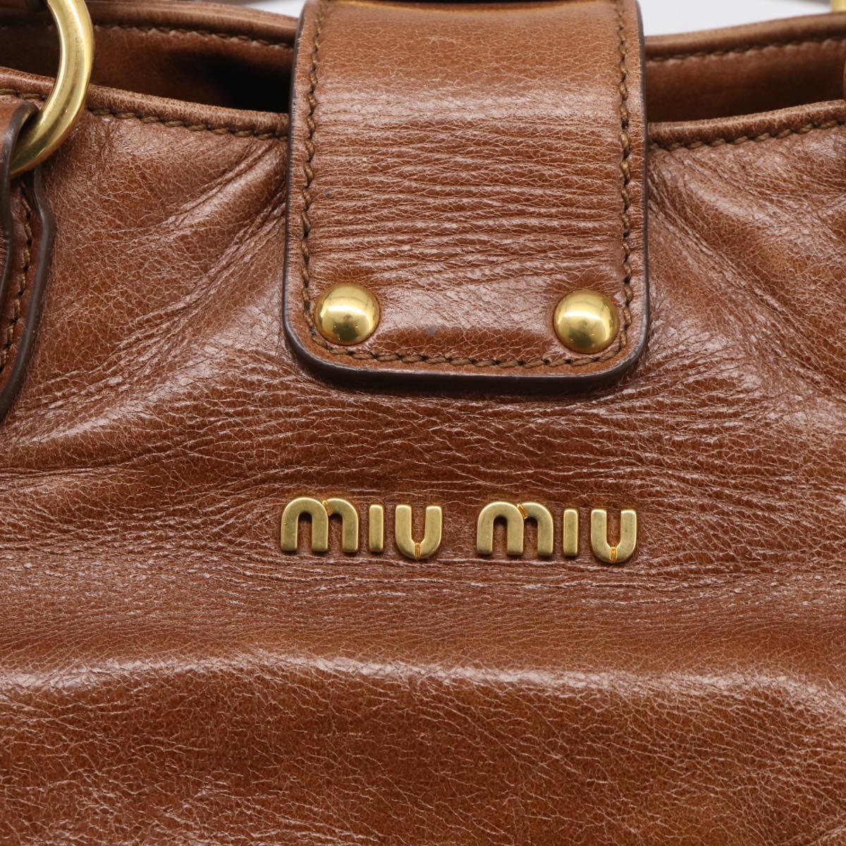 Miu Miu Hand Bag Leather 2way Brown Gold Auth 212725M