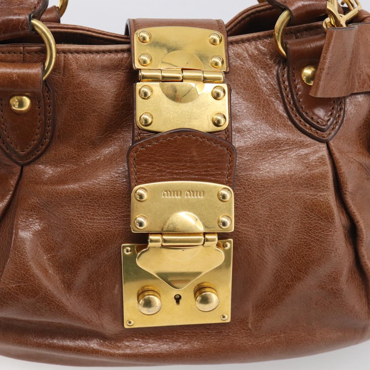 Miu Miu Hand Bag Leather 2way Brown Gold Auth 212725M