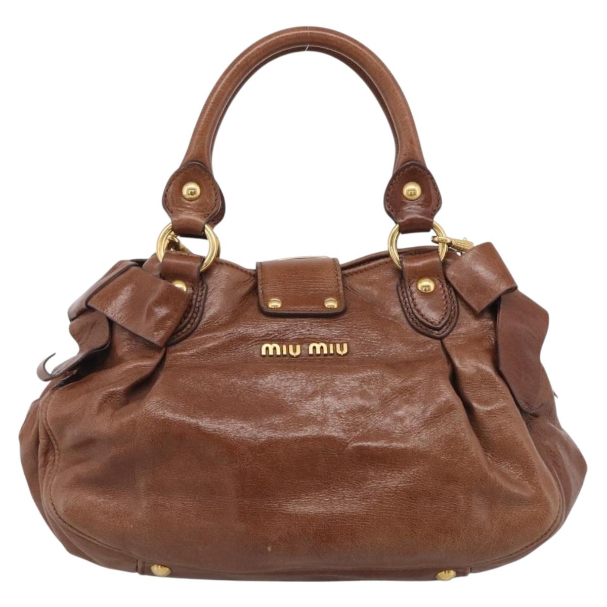 Miu Miu Hand Bag Leather 2way Brown Gold Auth 212725M