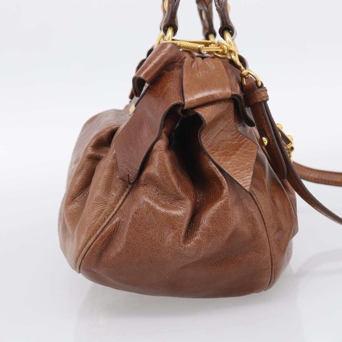 Miu Miu Hand Bag Leather 2way Brown Gold Auth 212725M