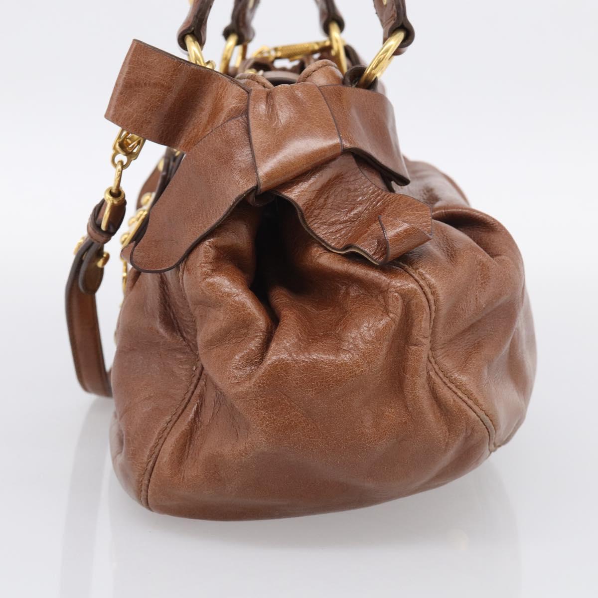 Miu Miu Hand Bag Leather 2way Brown Gold Auth 212725M