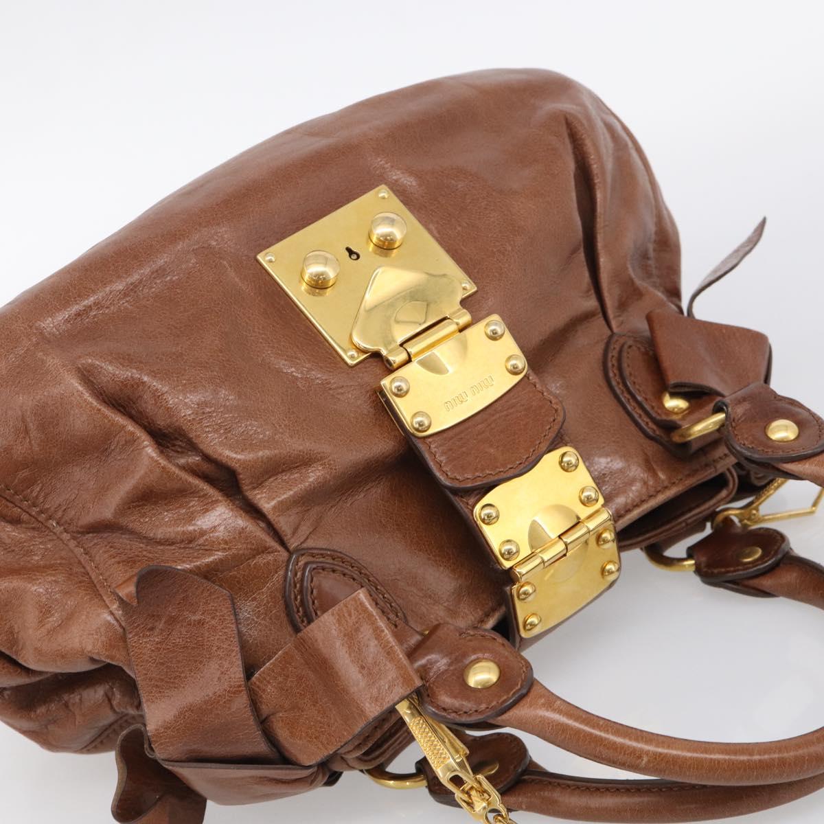 Miu Miu Hand Bag Leather 2way Brown Gold Auth 212725M