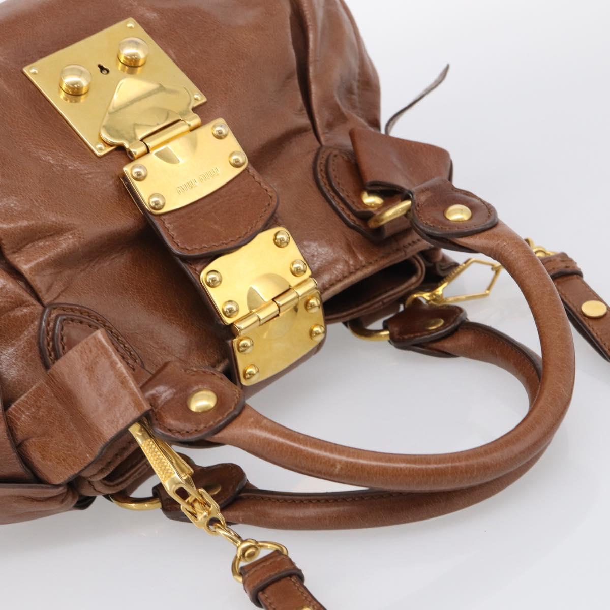 Miu Miu Hand Bag Leather 2way Brown Gold Auth 212725M