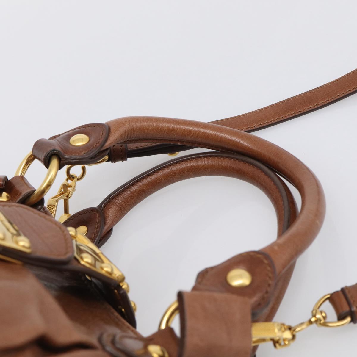 Miu Miu Hand Bag Leather 2way Brown Gold Auth 212725M