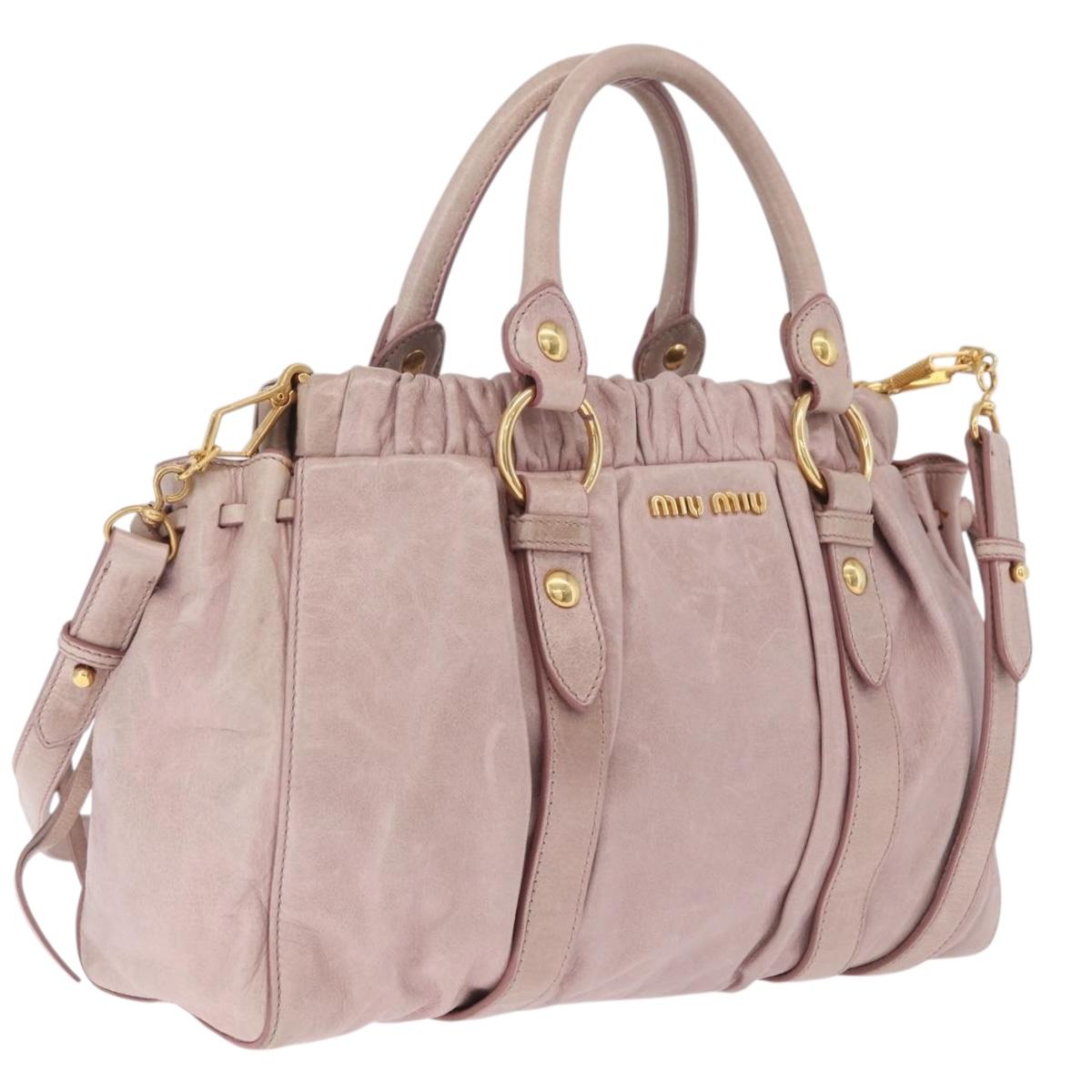 Miu Miu Hand Bag Leather 2way Pink Gold Auth 212726V