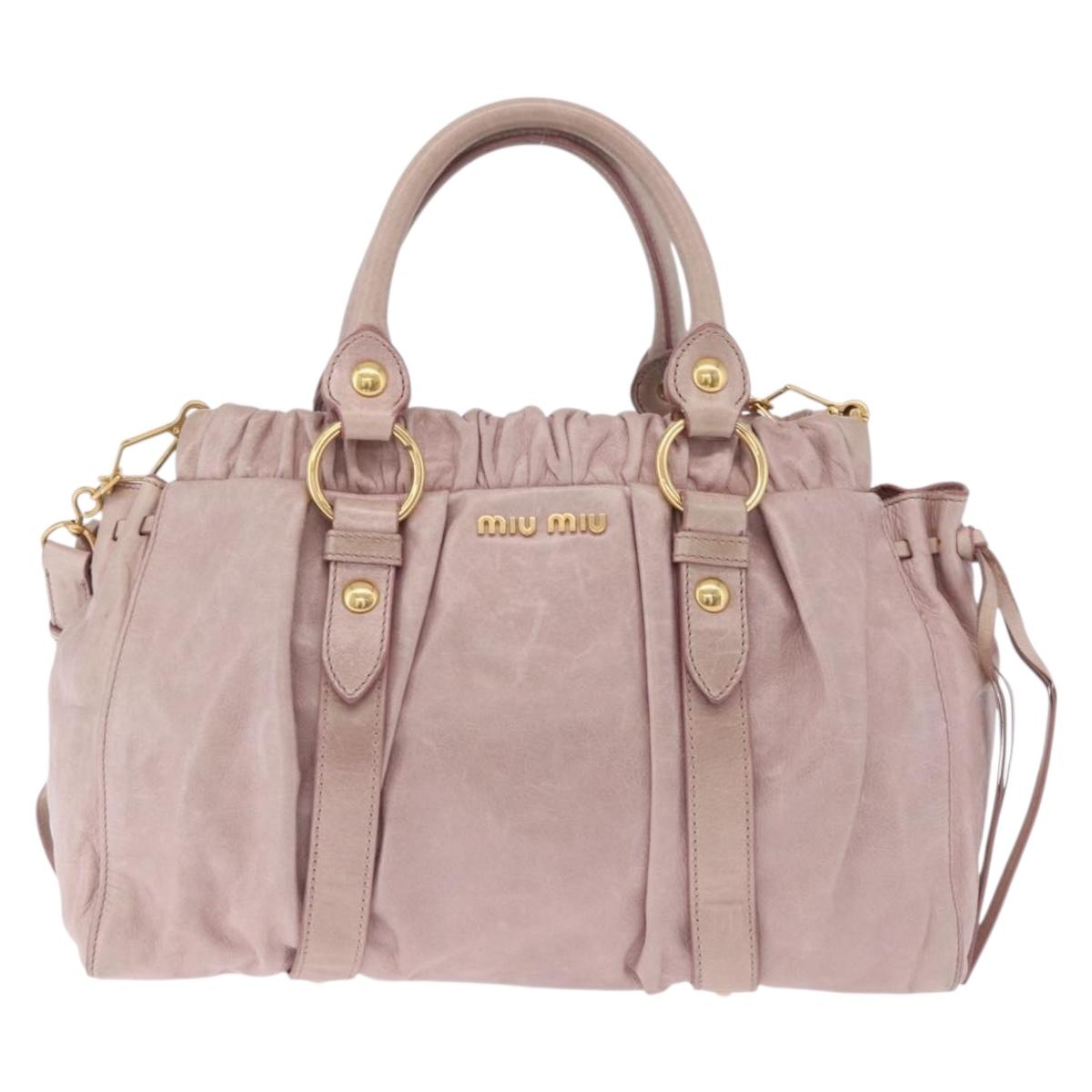Miu Miu Hand Bag Leather 2way Pink Gold Auth 212726V