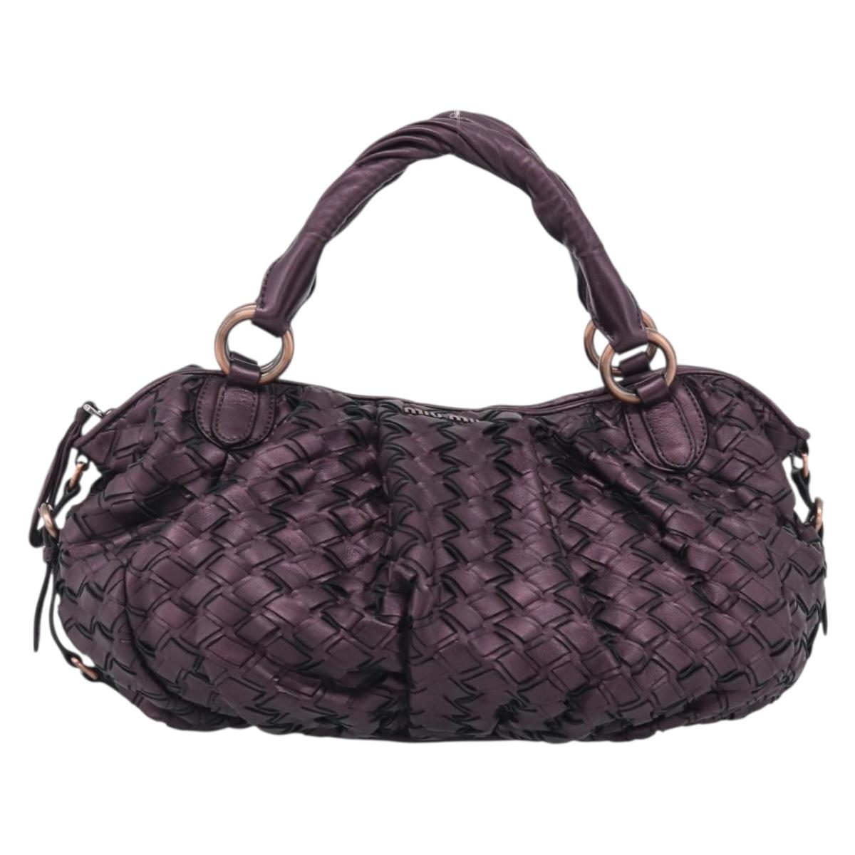 Miu Miu Hand Bag Leather Purple Gold Auth 212728SAM