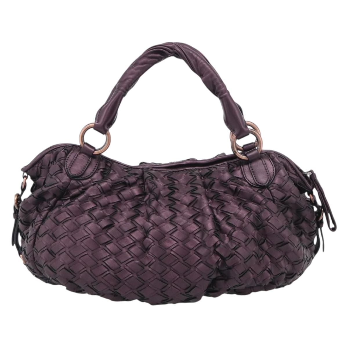 Miu Miu Hand Bag Leather Purple Gold Auth 212728SAM