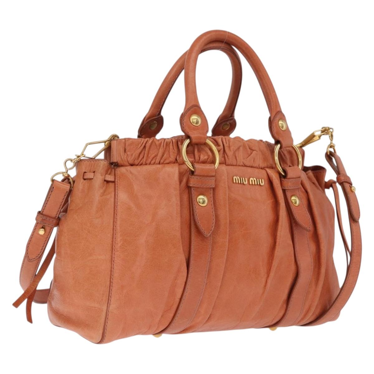 Miu Miu Hand Bag Leather 2way Orange Gold Auth 212729M