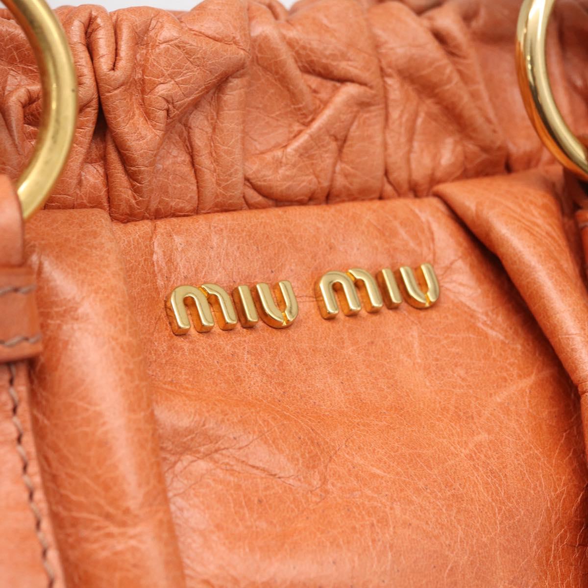 Miu Miu Hand Bag Leather 2way Orange Gold Auth 212729M