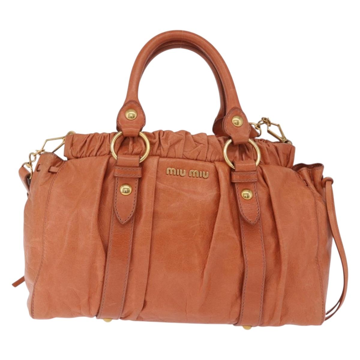 Miu Miu Hand Bag Leather 2way Orange Gold Auth 212729M
