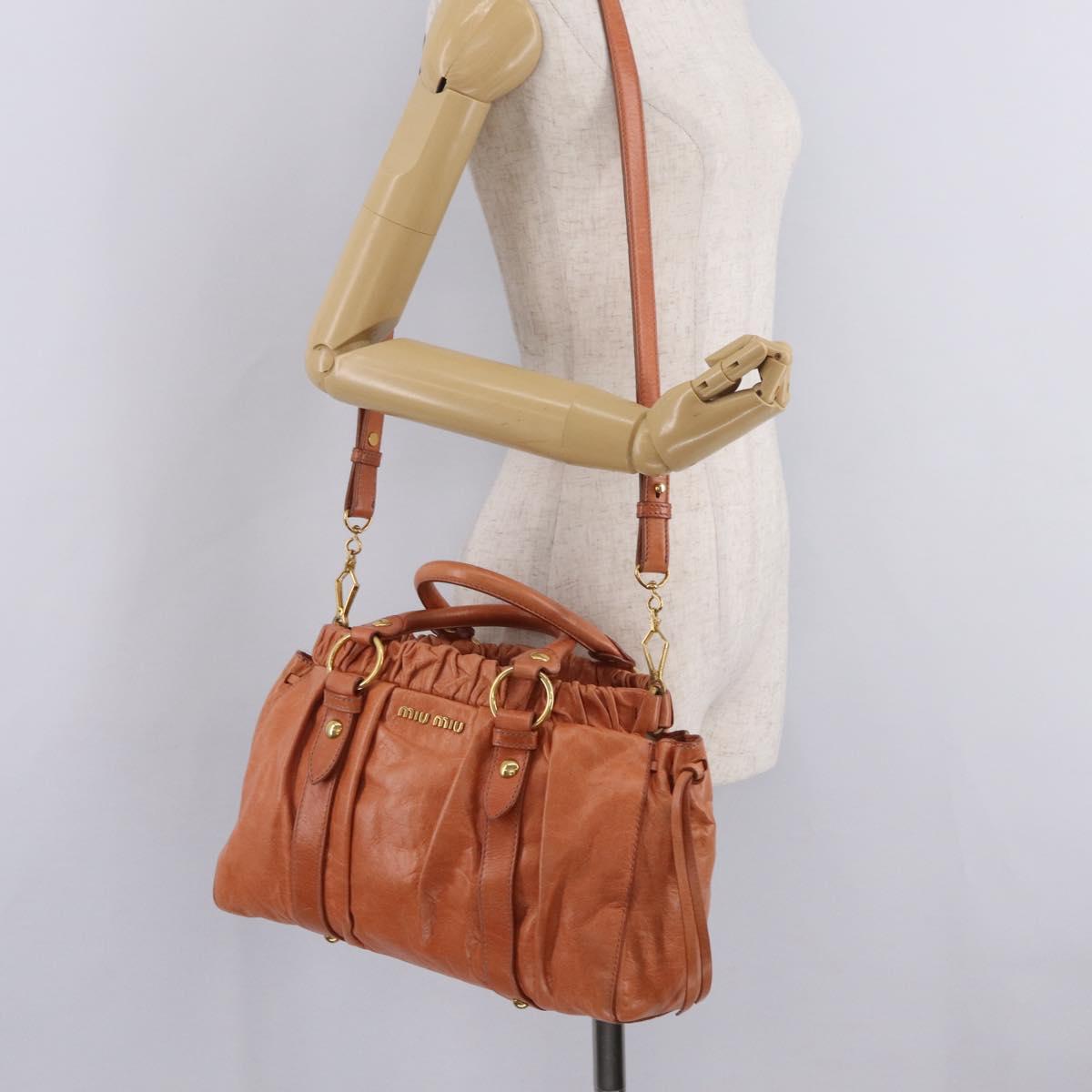 Miu Miu Hand Bag Leather 2way Orange Gold Auth 212729M