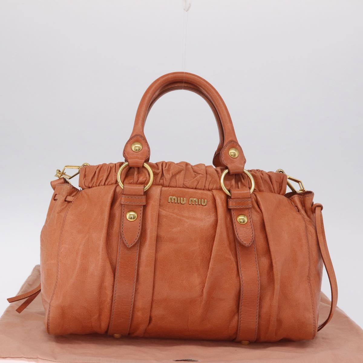 Miu Miu Hand Bag Leather 2way Orange Gold Auth 212729M