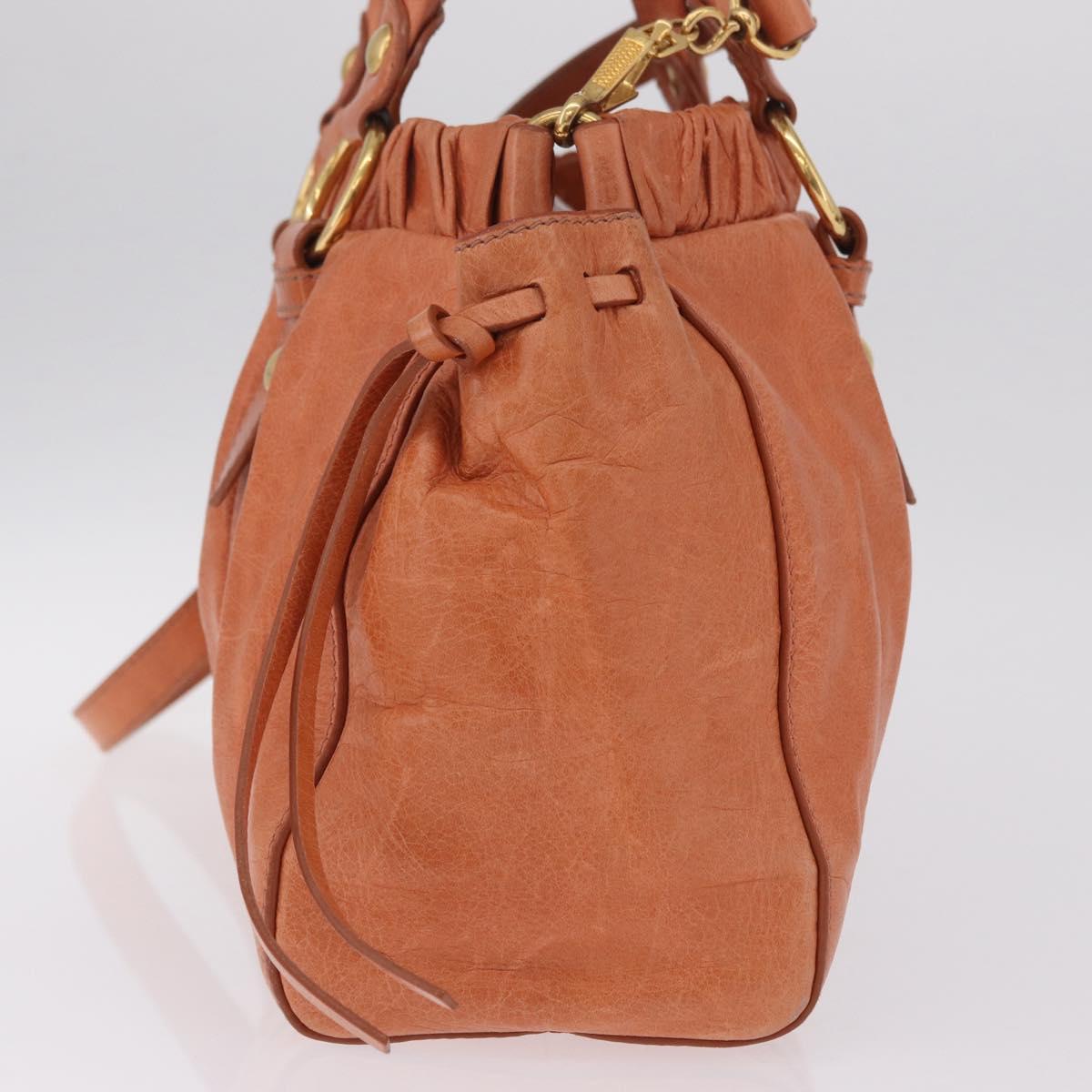 Miu Miu Hand Bag Leather 2way Orange Gold Auth 212729M