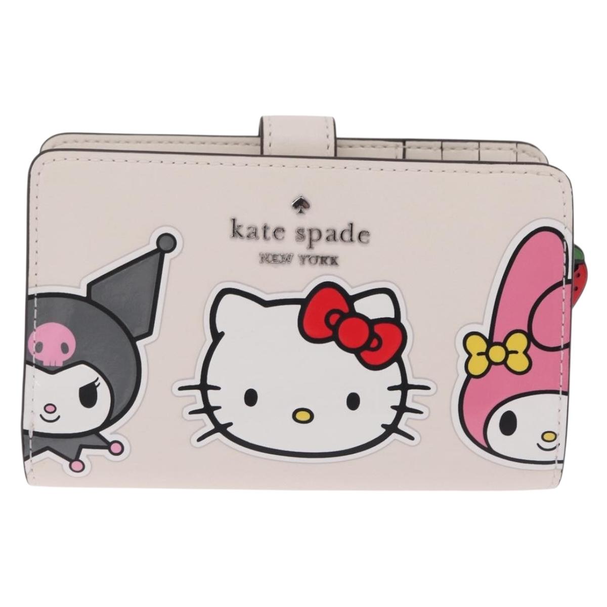 kate spade x Sanrio My Melody Kitty Kuromi Wallet Leather White Auth 212731M