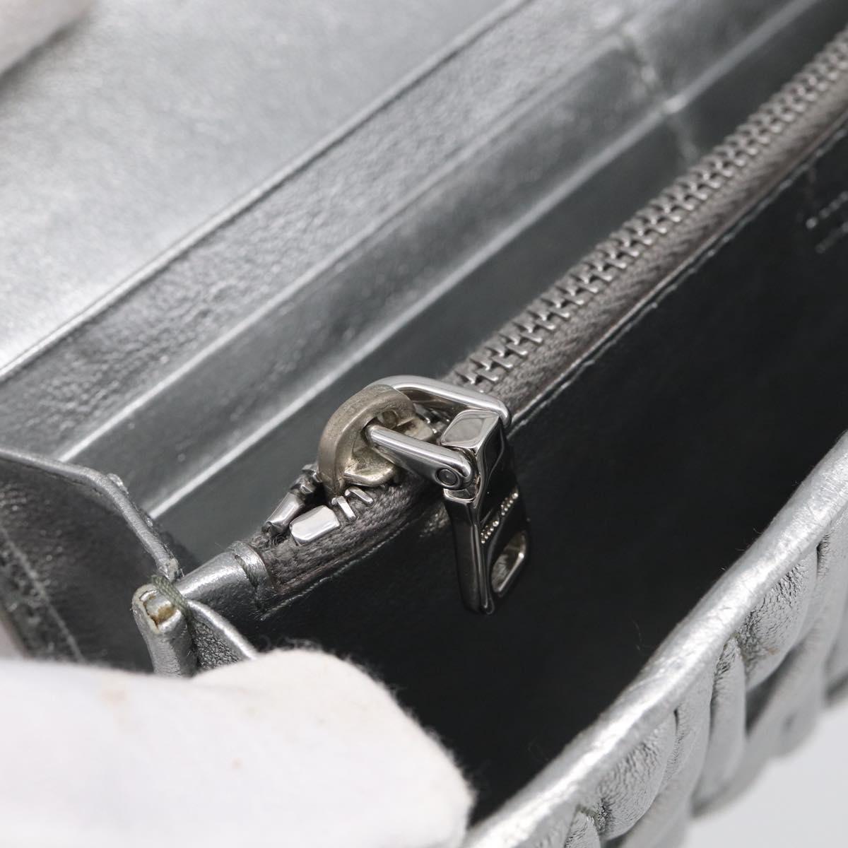 Miu Miu Matelasse Long Wallet Leather Silver Auth 212737