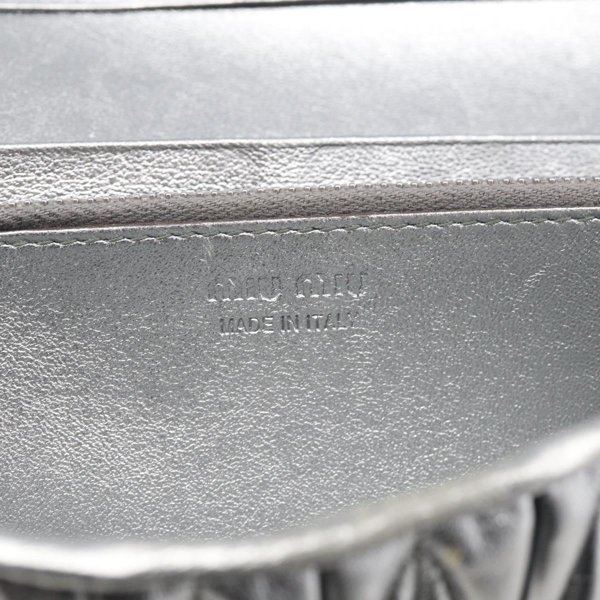 Miu Miu Matelasse Long Wallet Leather Silver Auth 212737
