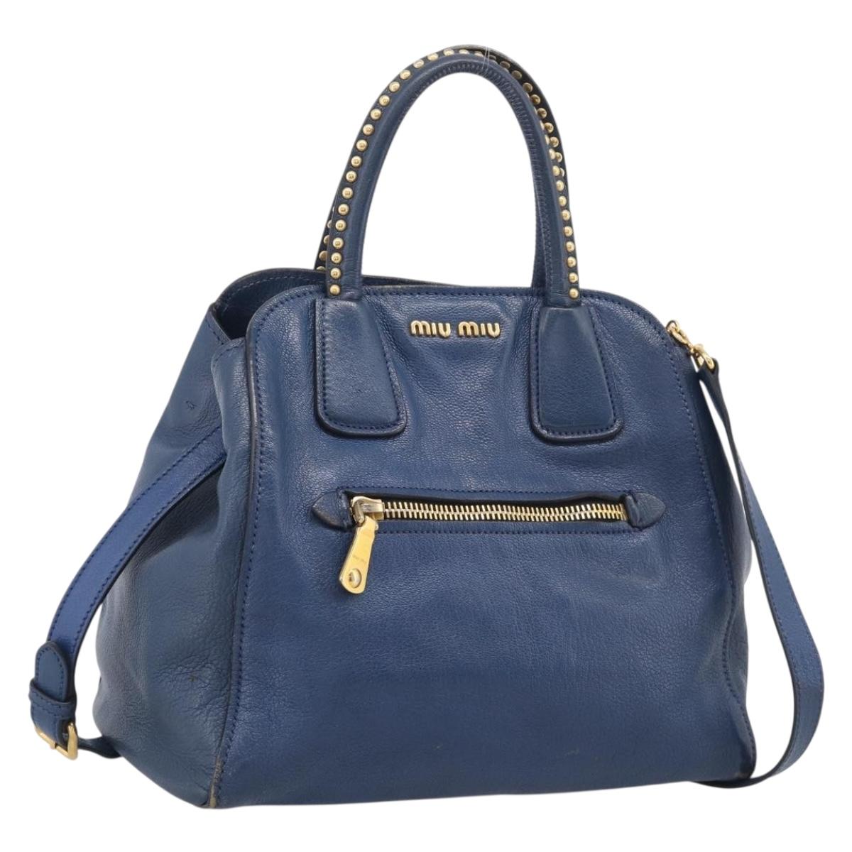 Miu Miu Hand Bag Leather 2way Blue Gold Auth 212738V