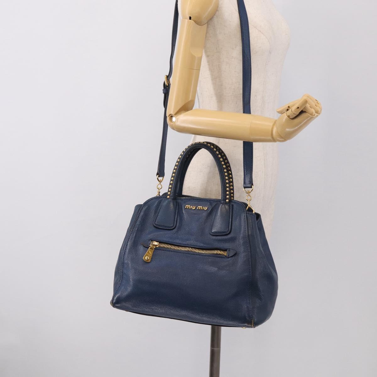 Miu Miu Hand Bag Leather 2way Blue Gold Auth 212738V