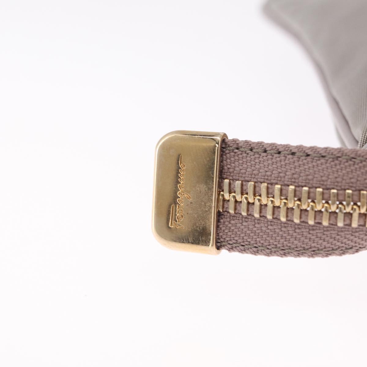 Salvatore Ferragamo Pouch Nylon Gray Gold Auth 212741A