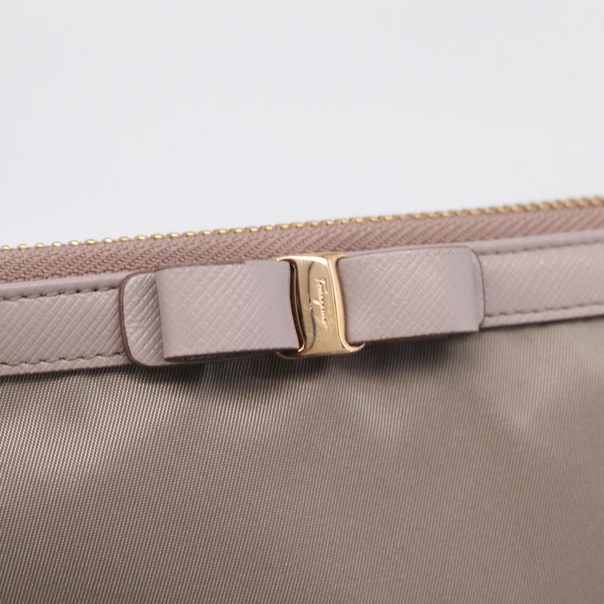 Salvatore Ferragamo Pouch Nylon Gray Gold Auth 212741A
